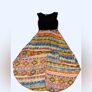 Vibe Sportswear Black Top Colorful Aztec Print High-Low Dress – Size Medium